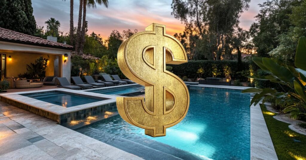 pool with dollar sign icon on top, concept of Recently Built a New Pool? How Did You Pay?