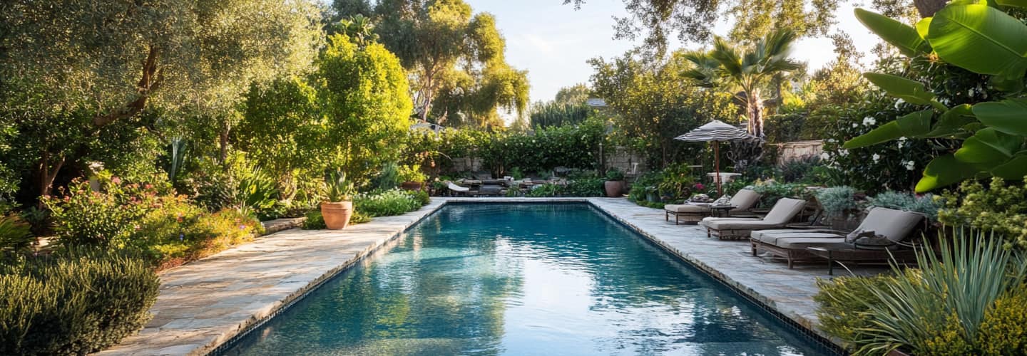 pool with surrounding landscape, Lake Elsinore CA pool builders