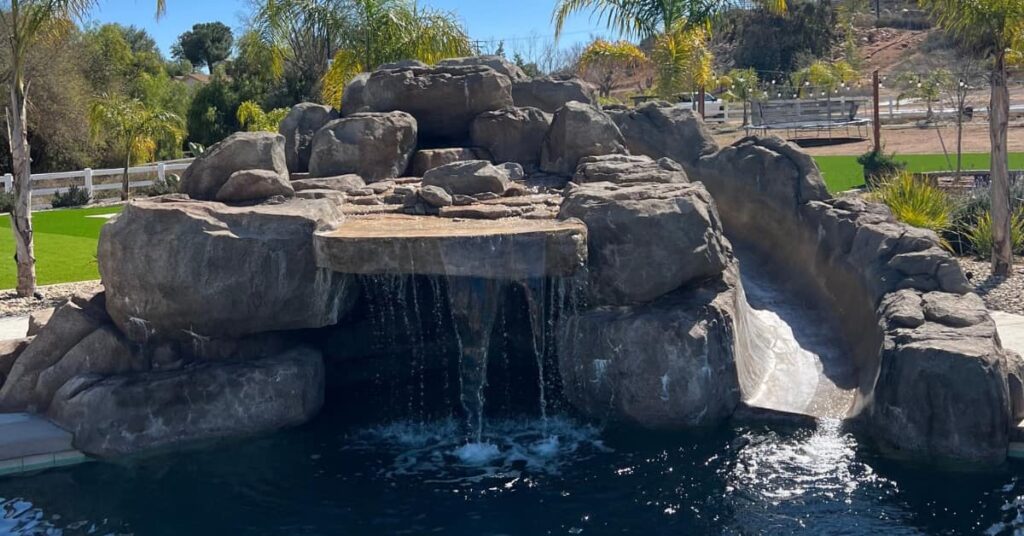 natural rock pool grotto, waterfall