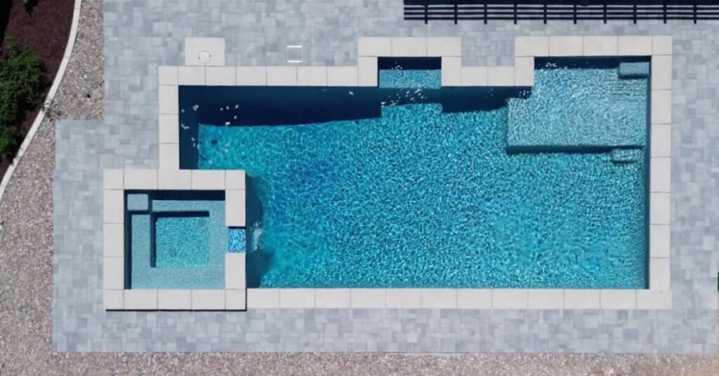 inground pool diagram showing pool materials, finish, coping and decking