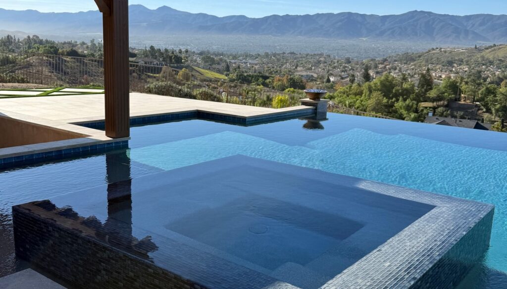 infinity edge pool, pool builder in upland ca